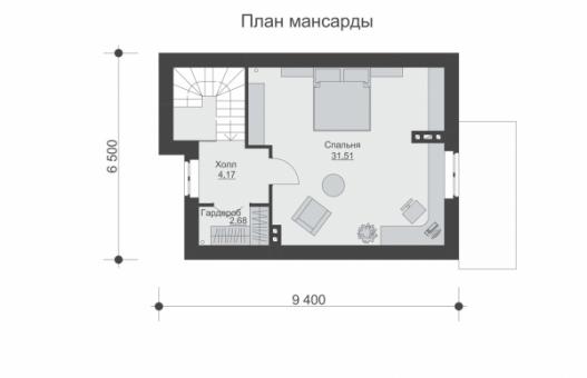 Одноэтажная баня с мансардой и террасой.