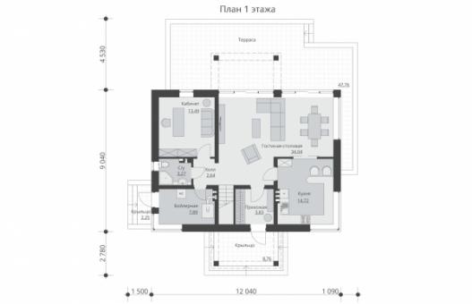 Проект одноэтажного жилого дома с мансардой и террасой